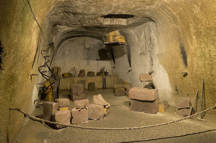 Narrow tunnel passage inside Naples Underground
