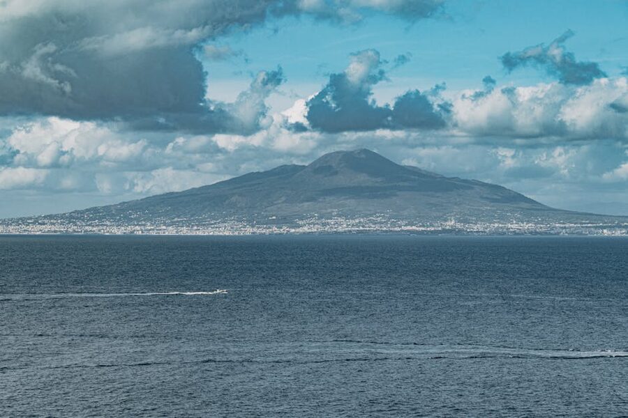Mount Vesuvius and the Gulf of Naples under dramatic clouds