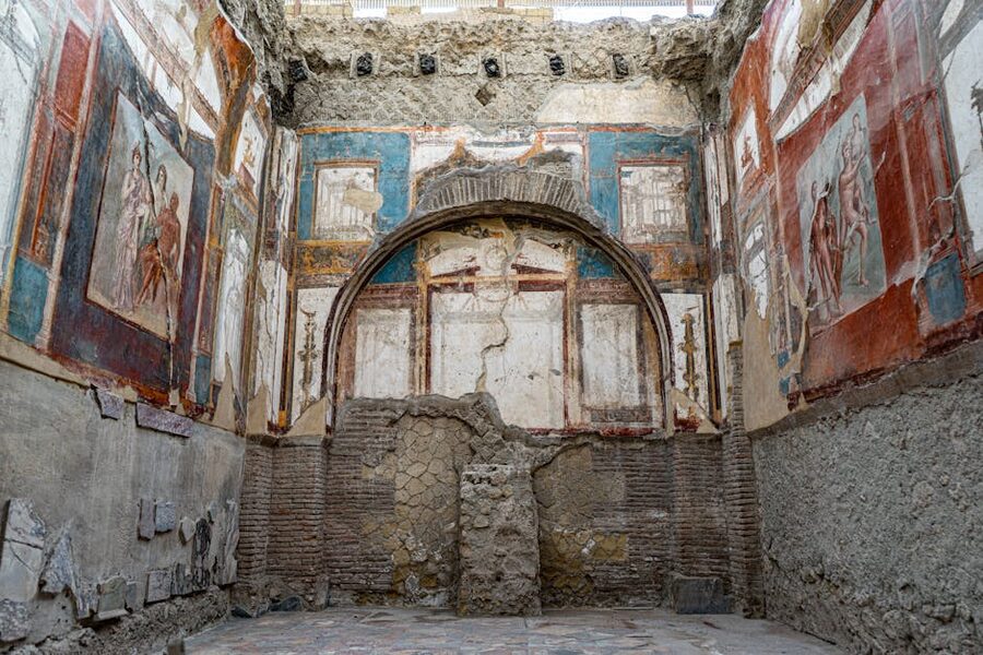 Herculaneum frescoes in Ercolano Italy
