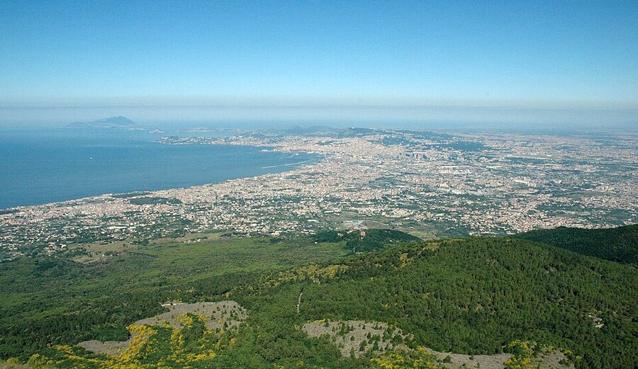 View of Naples from the summit of Mount Vesuvius