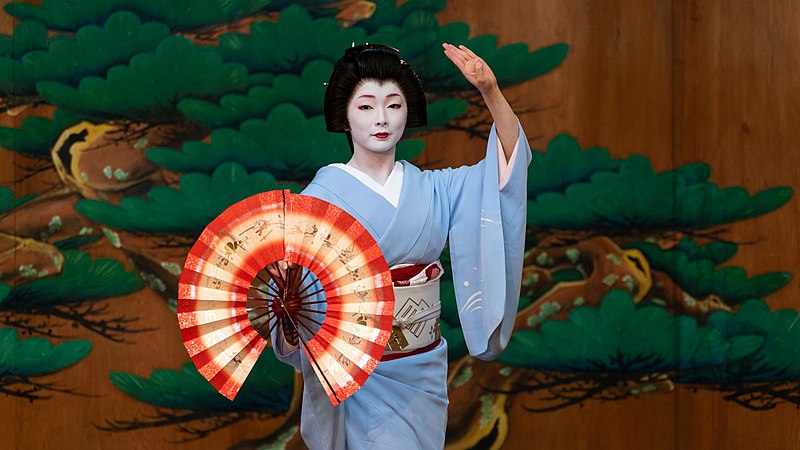 Nihon buyo dancer in kimono performing on stage