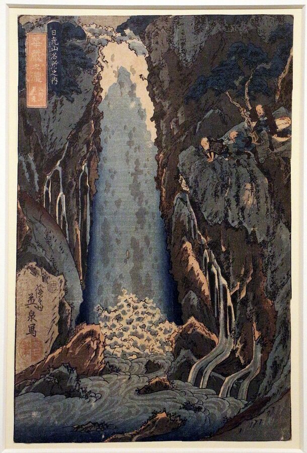 Kegon Falls 1820s woodblock print by Keisai Eisen