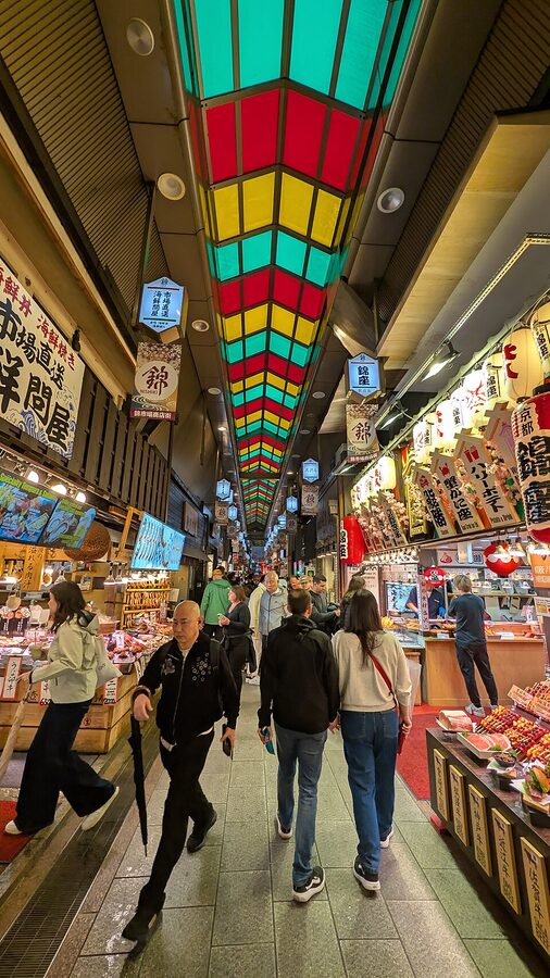 View down Nishiki Market arcade in Kyoto