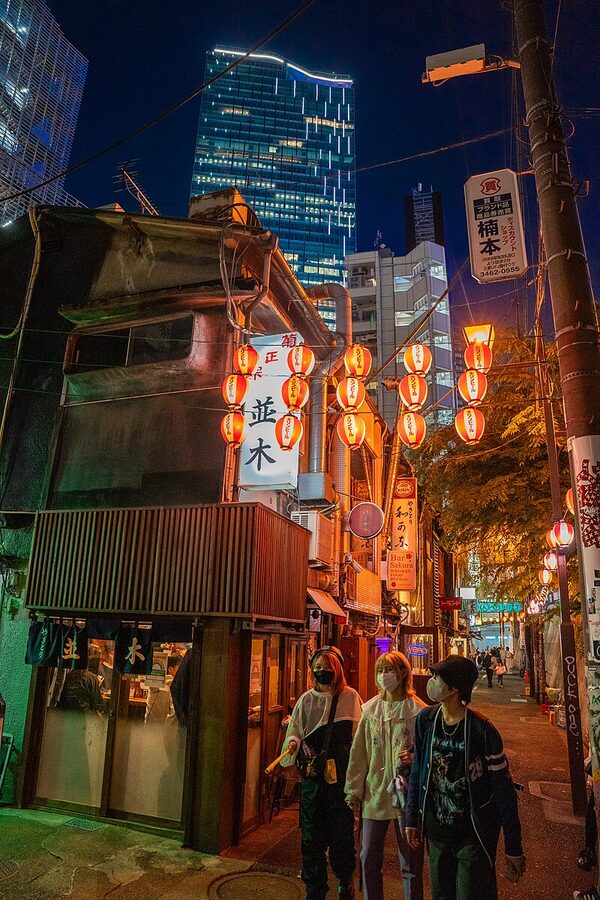 Nonbei Yokocho alley in Shibuya at night
