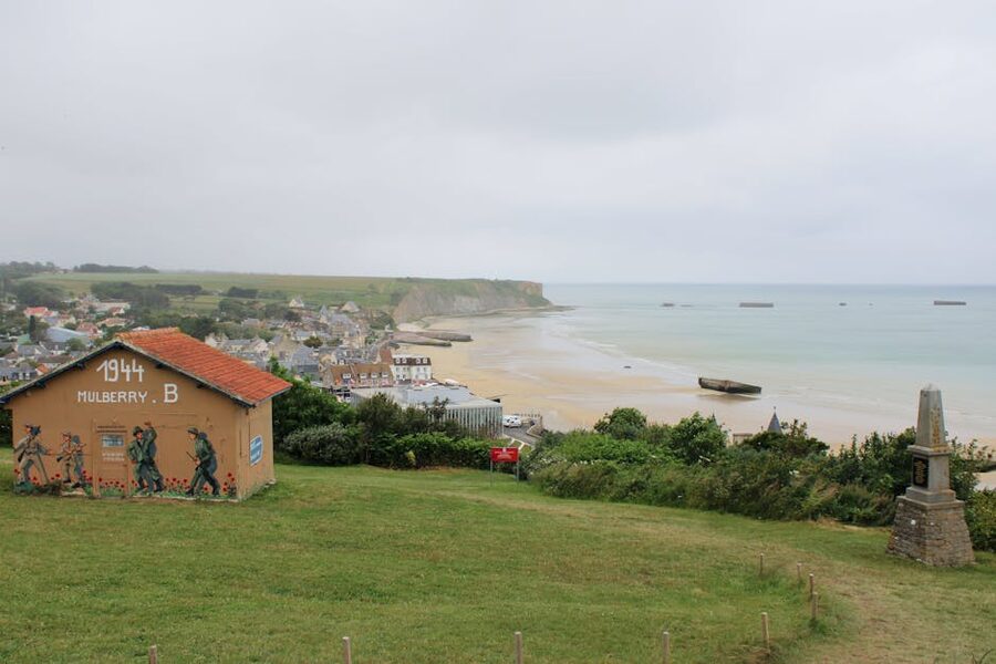 Mulberry harbour B remains visible in the sea at Arromanches-les-Bains