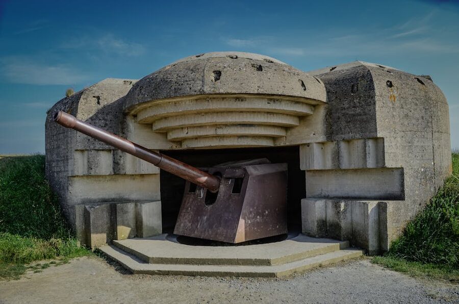 World War II bunker with artillery cannon in Normandy