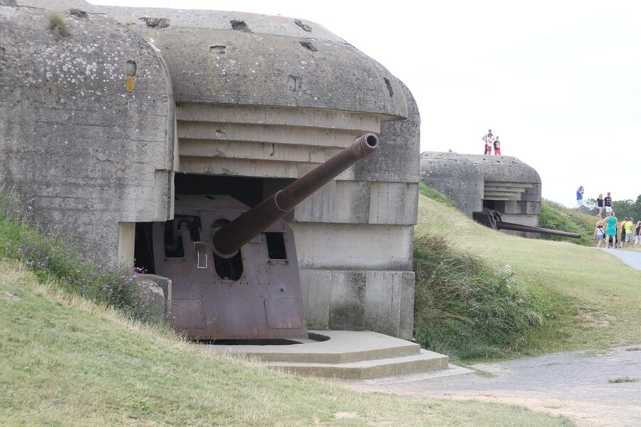 German bunker exterior at Longues-sur-Mer with concrete casemate