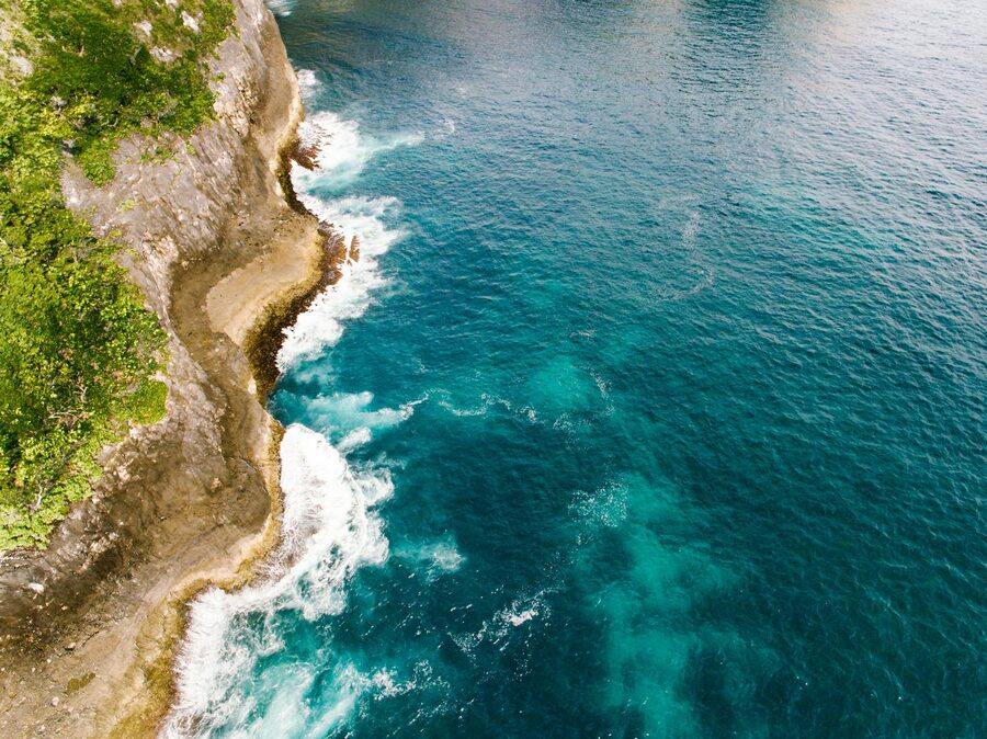Dramatic ocean-facing limestone cliffs on the southern coast of Nusa Penida