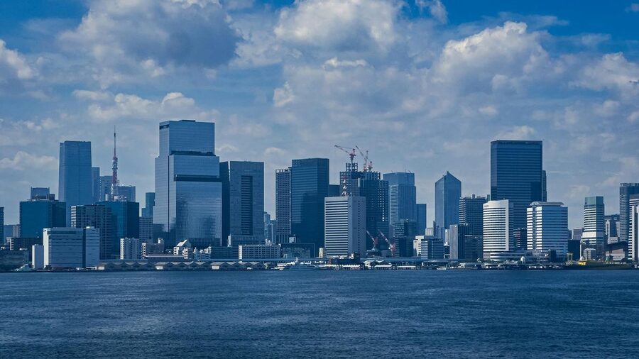 Modern Tokyo waterfront skyline with skyscrapers