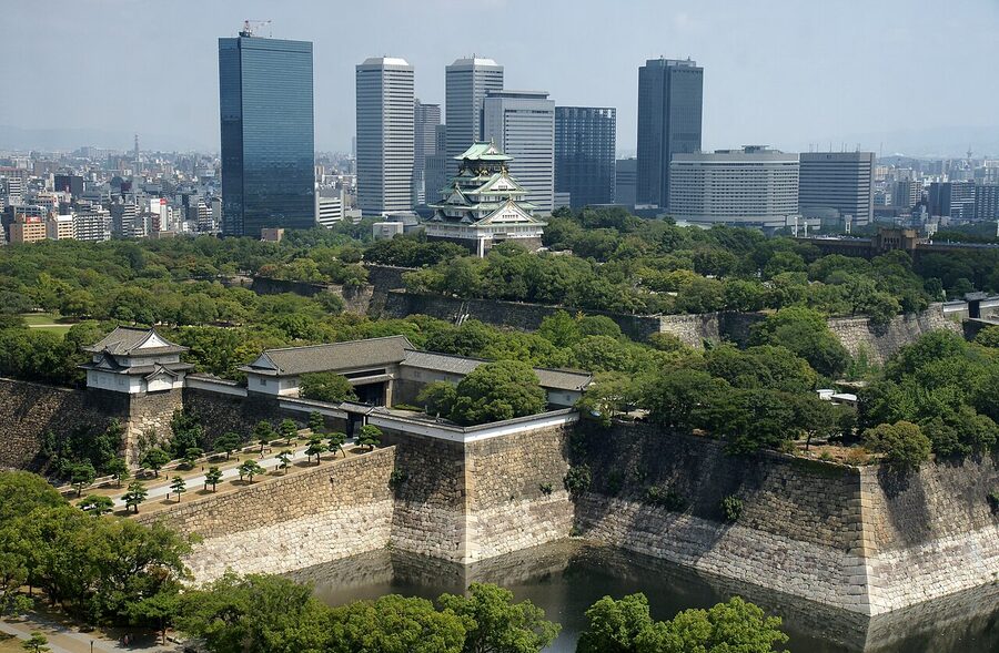 Osaka Castle tower exterior panoramic