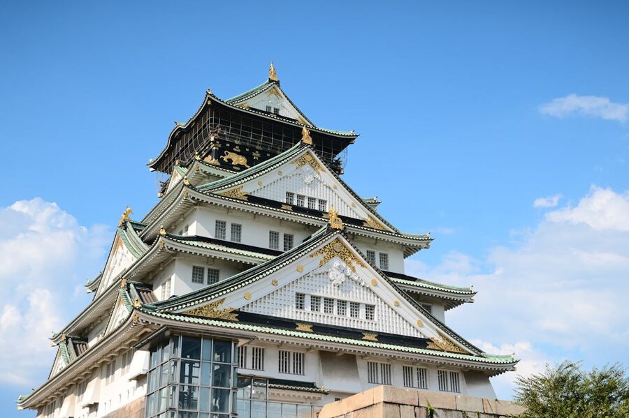 Osaka Castle against a clear blue sky in Japan