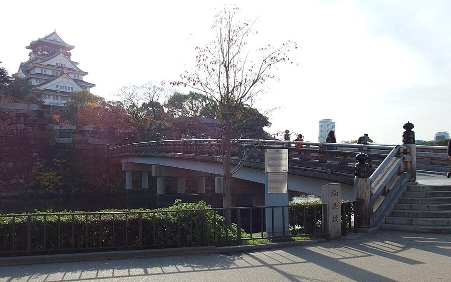 Osaka Castle keep tower in late autumn 2014 with bare trees