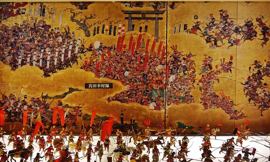 Osaka Castle museum exhibit showing historical artifacts