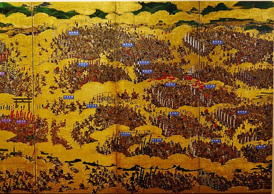 Interior of Osaka Castle keep tower museum with historical display