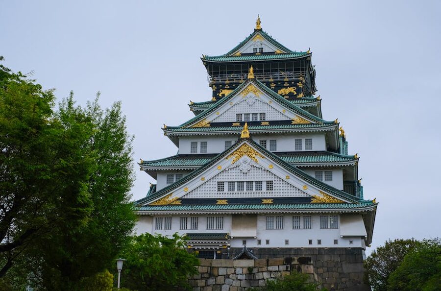 Osaka Castle with cherry blossoms Japan