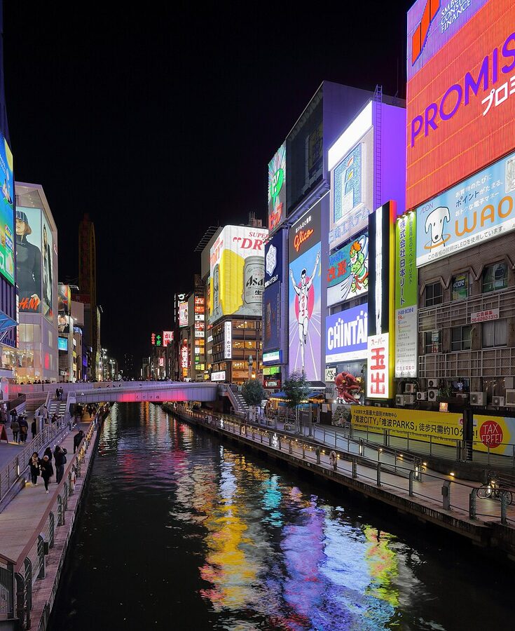 Dotonbori at night near Osaka matcha class venues