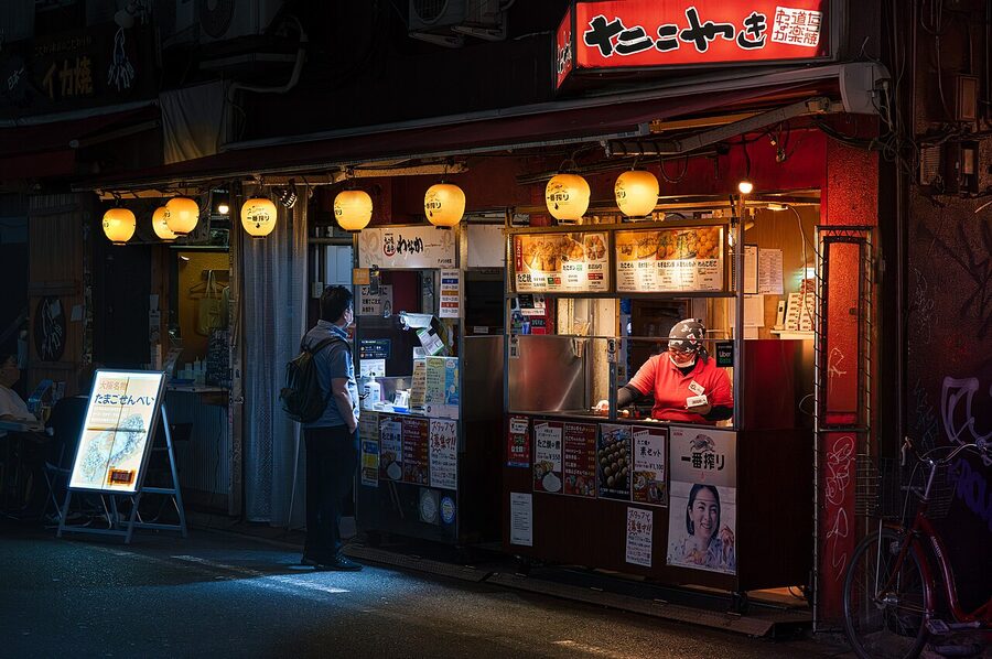 Night street in Osaka neon glow