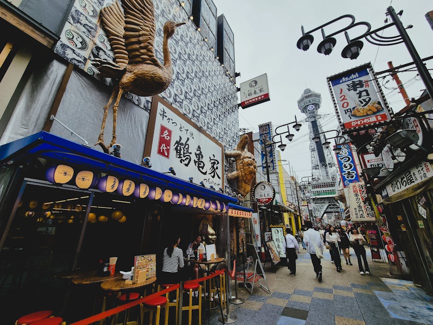 Shinsekai district showing Tsutenkaku Tower in Osaka