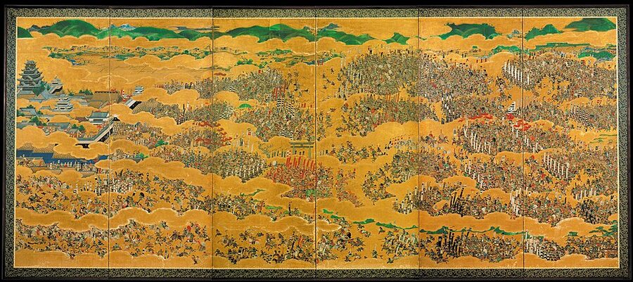 The Siege of Osaka Castle 1614-1615 byobu painting