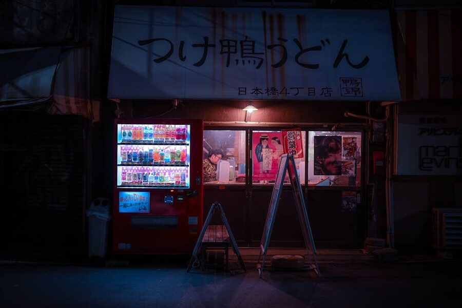 Japanese udon shop at night in Osaka