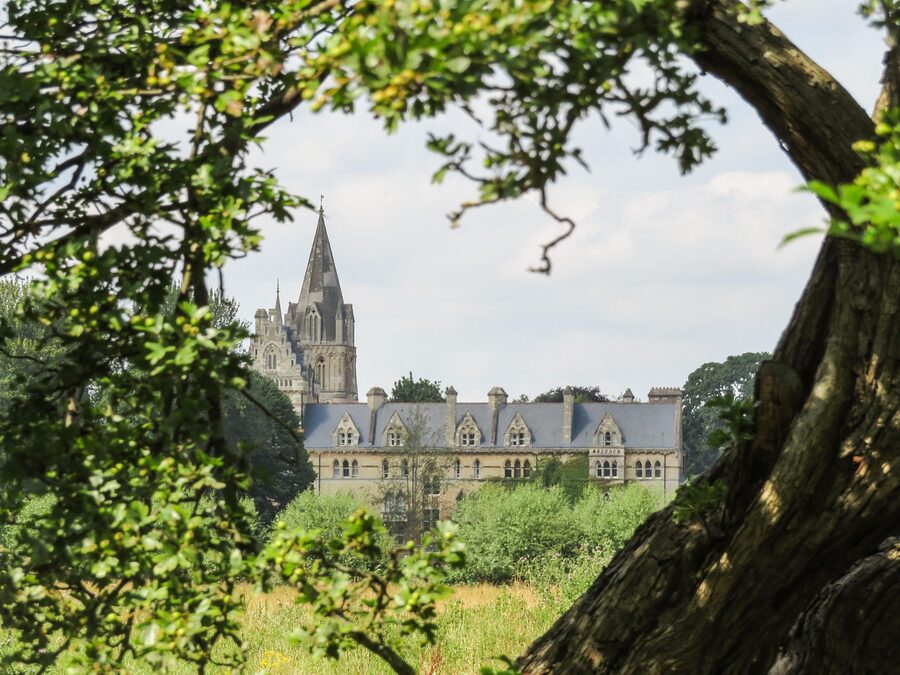 Christ Church College Oxford with meadow in foreground