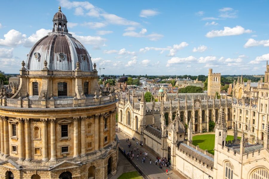 Aerial view of Oxford University Gothic architecture