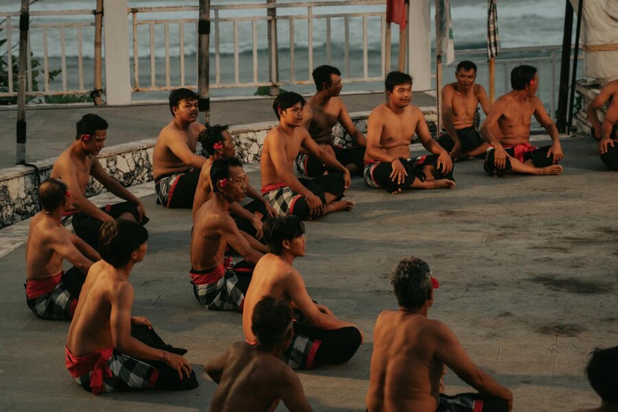 Group of men performing Kecak dance in Bali
