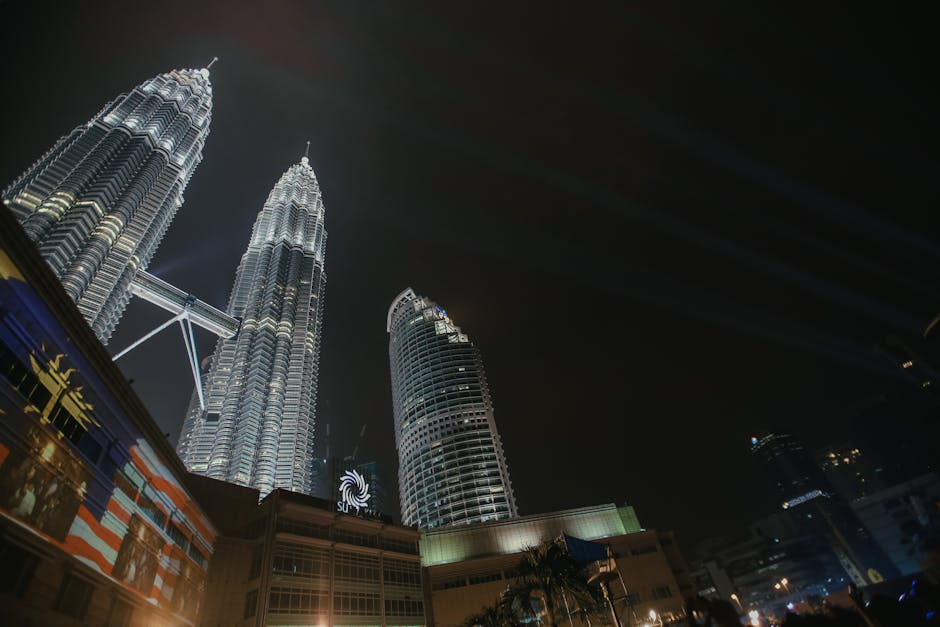 Petronas Towers night close-up
