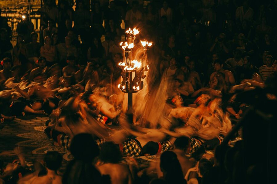 Kecak dance with fire at night in Bali