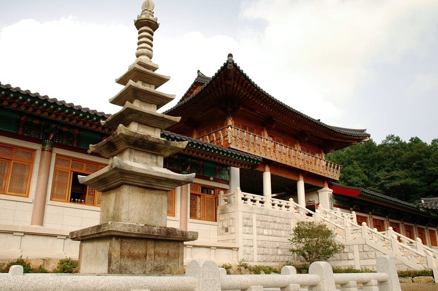 Stone pagoda at a Korean temple complex