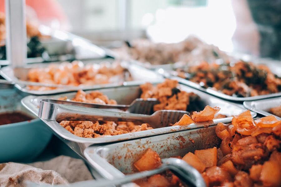 Hot buffet trays for catamaran lunch service