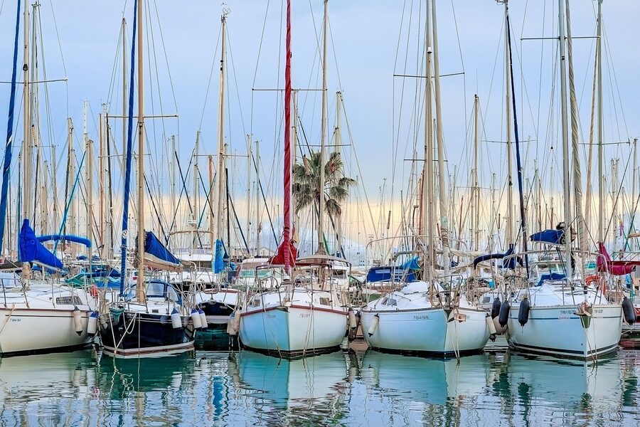 Palma de Mallorca marina with sailboat and yachts