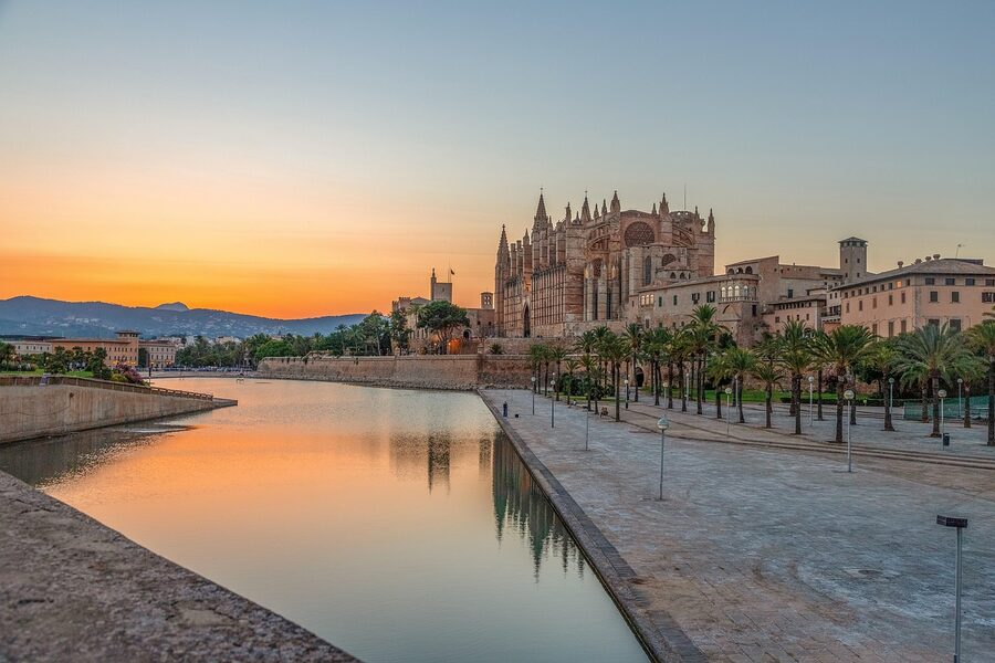 Palma Cathedral in evening sun lighting up the Gothic stone