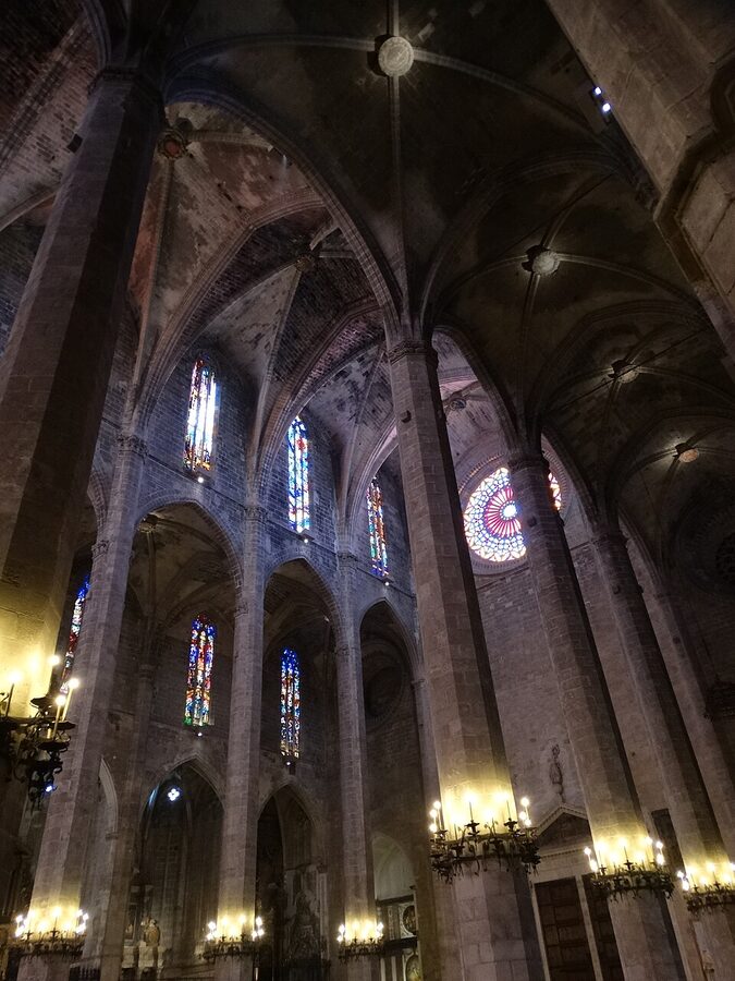 Palma Cathedral Gothic nave interior with high columns