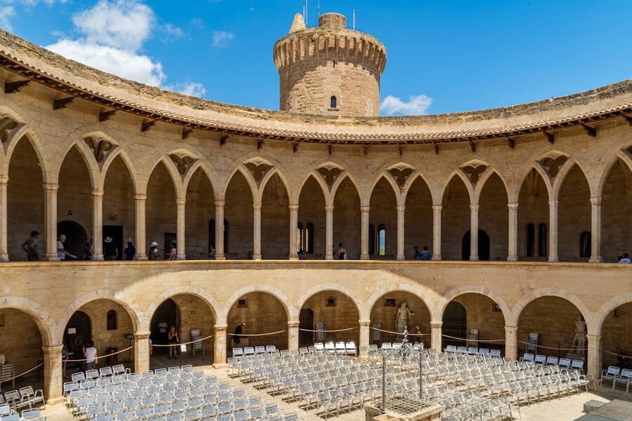 Bellver Castle courtyard with Gothic arches