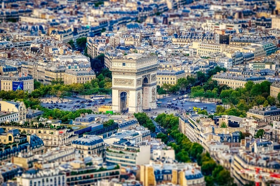 Champs-Elysees boulevard view towards the Arc de Triomphe