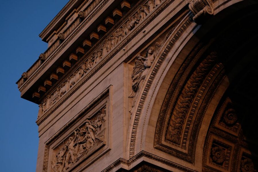 Close-up neoclassical detail of the Arc de Triomphe