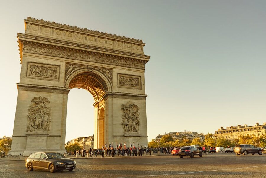 The Arc de Triomphe captured at sunset in Paris