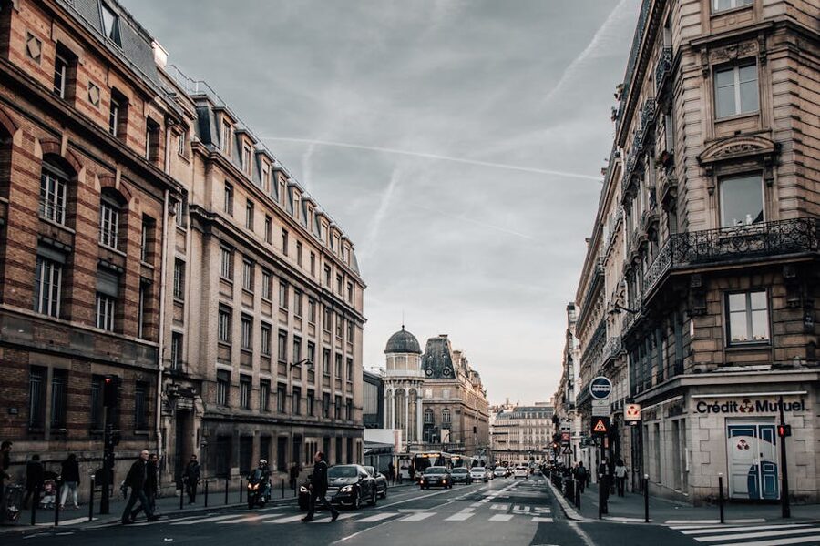 Classic Paris Haussmann street with apartment buildings