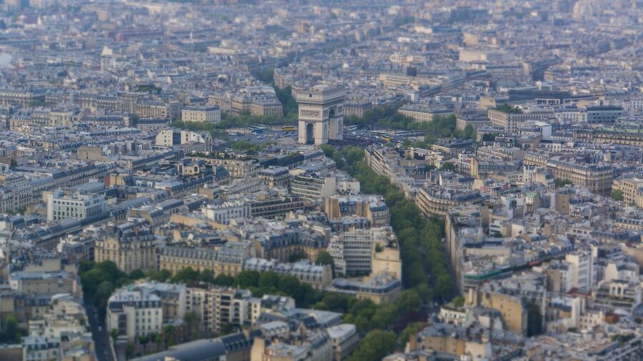 Eiffel Tower viewed from the Arc de Triomphe rooftop Paris