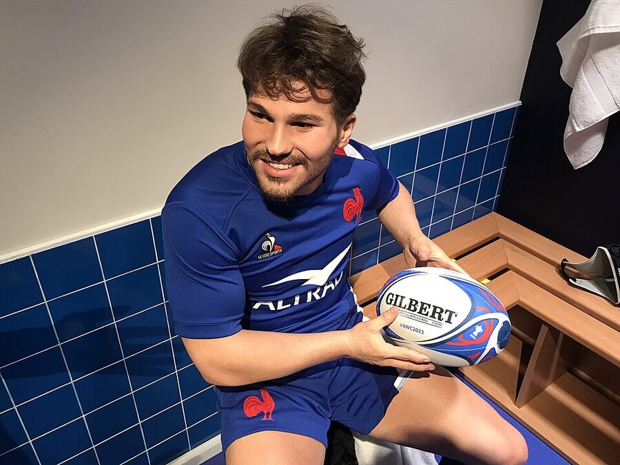 Antoine Dupont rugby wax figure in France jersey at Musee Grevin Paris