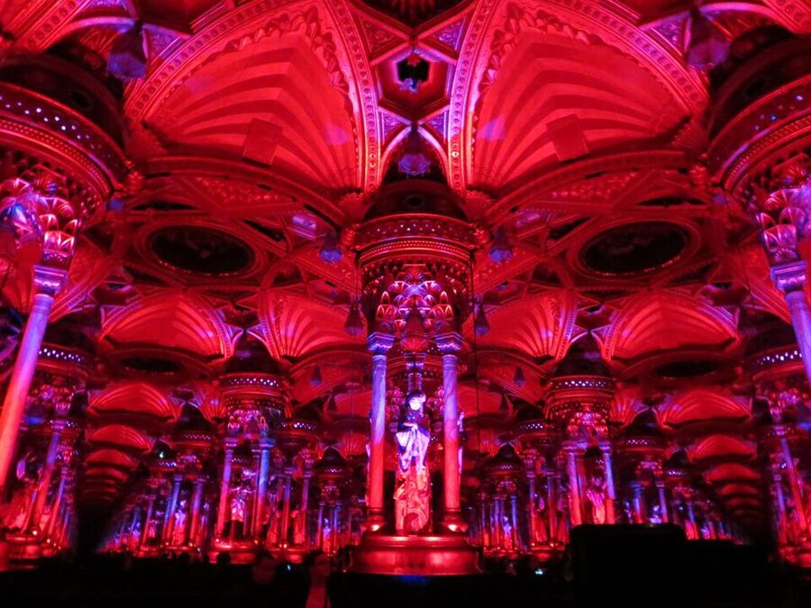 Red light show effect inside the Palais des Mirages Musee Grevin Paris