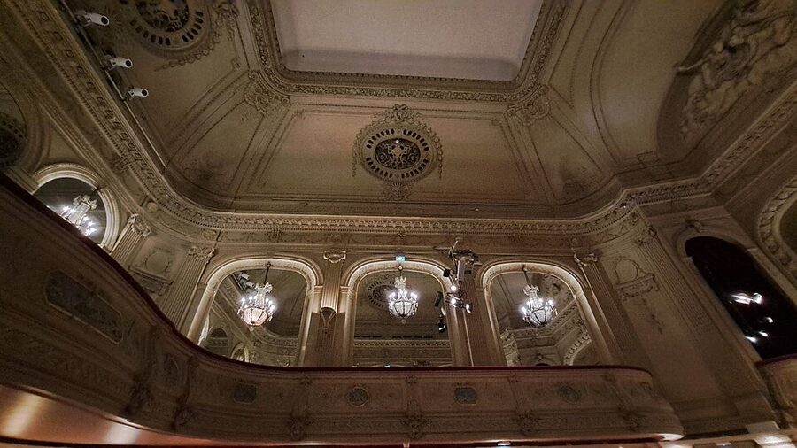 Historic Theatre Grevin auditorium ceiling with chandeliers Paris