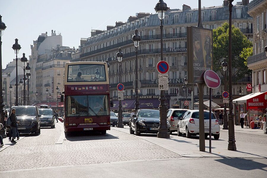 Big Bus on Rue de Dunkerque near Gare du Nord Paris