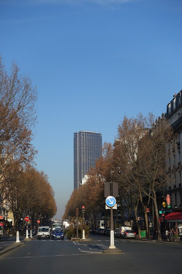 Montparnasse Tower from Avenue du Maine perspective