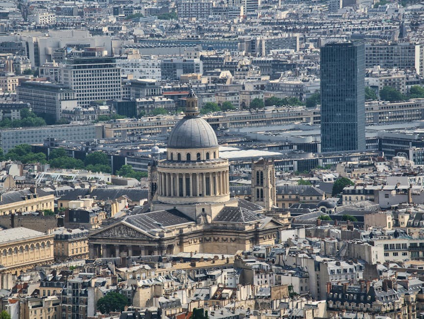 Panthéon Paris from above with the Latin Quarter rooftops