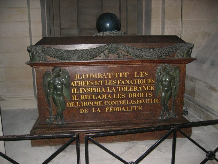 Voltaire tomb in the Pantheon Paris crypt