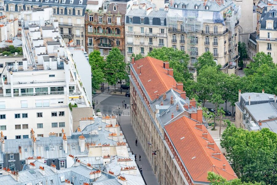 Paris rooftops aerial summer view