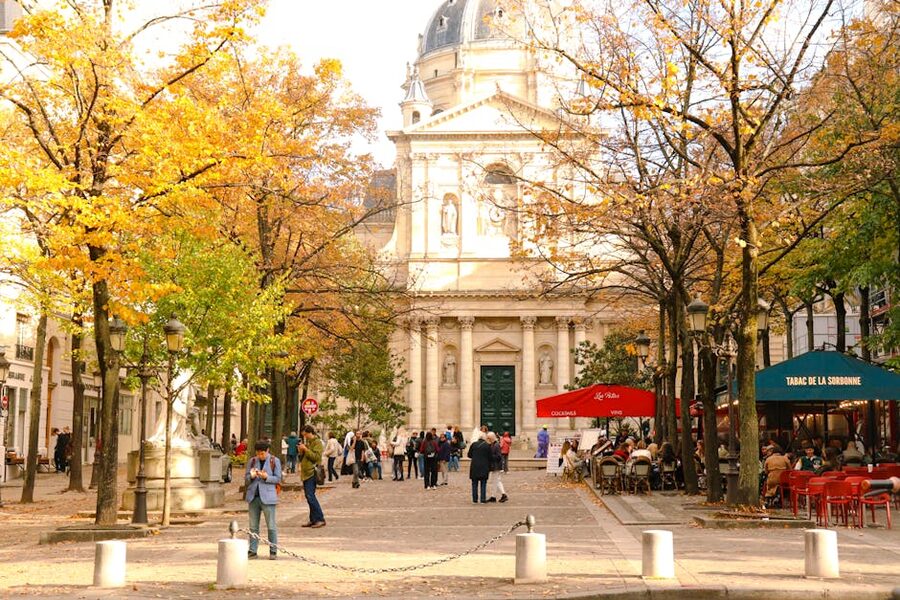 Autumn day at the Sorbonne Paris with golden trees