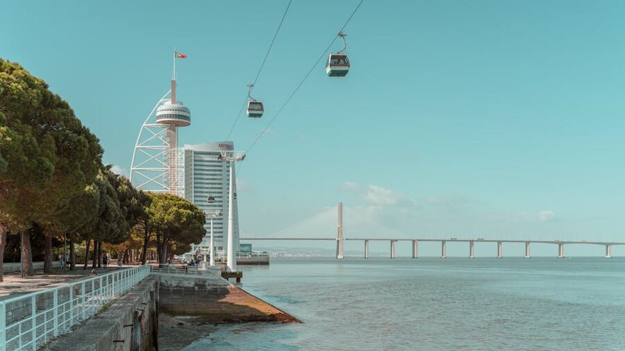 Cable cars over the Tagus River at Parque das Nações